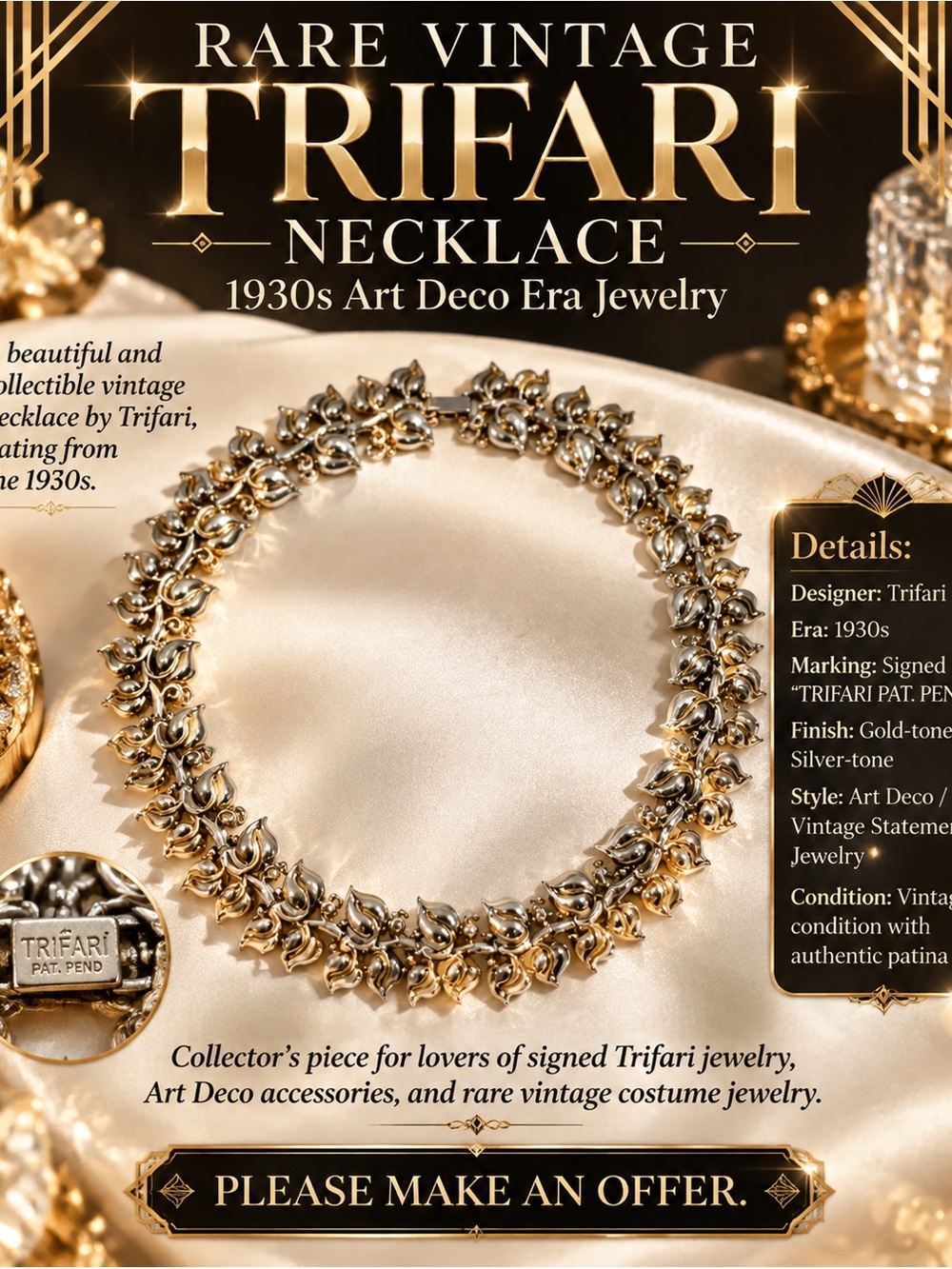 Rare Vintage Trifari Necklace — 1930s Art Deco Era Jewelry